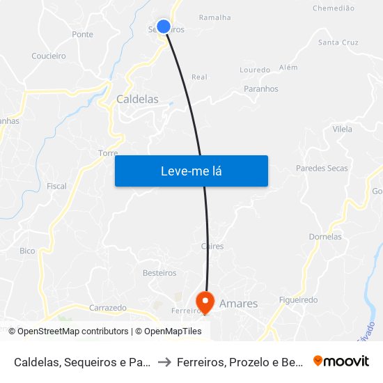 Caldelas, Sequeiros e Paranhos to Ferreiros, Prozelo e Besteiros map