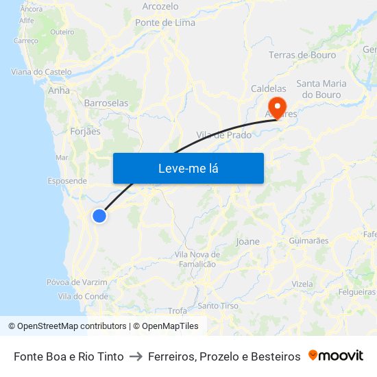 Fonte Boa e Rio Tinto to Ferreiros, Prozelo e Besteiros map