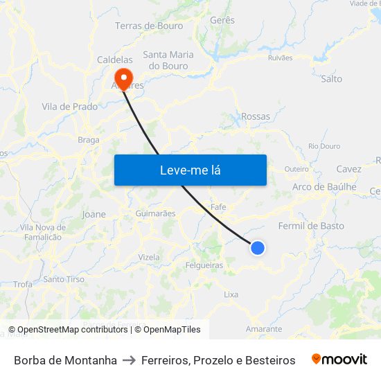 Borba de Montanha to Ferreiros, Prozelo e Besteiros map