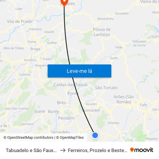 Tabuadelo e São Faustino to Ferreiros, Prozelo e Besteiros map