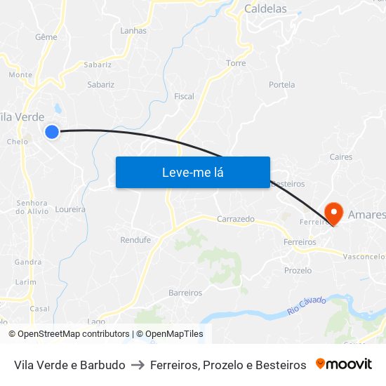 Vila Verde e Barbudo to Ferreiros, Prozelo e Besteiros map