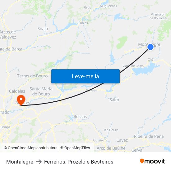 Montalegre to Ferreiros, Prozelo e Besteiros map