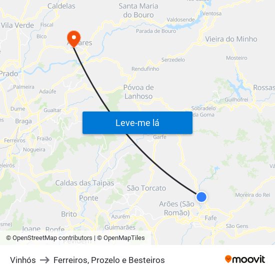 Vinhós to Ferreiros, Prozelo e Besteiros map