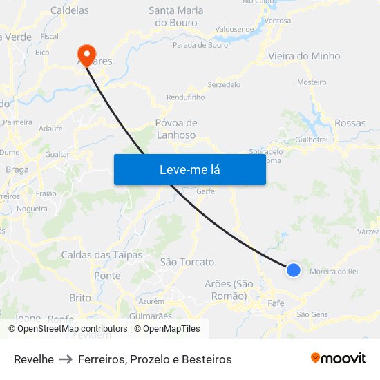 Revelhe to Ferreiros, Prozelo e Besteiros map