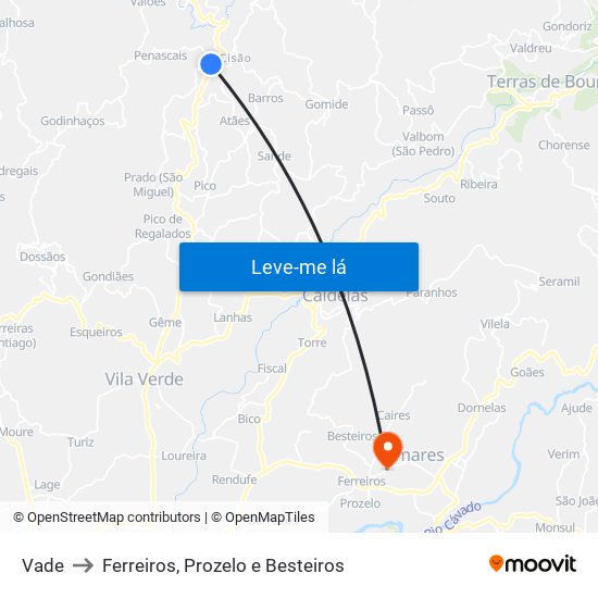 Vade to Ferreiros, Prozelo e Besteiros map