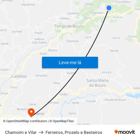 Chamoim e Vilar to Ferreiros, Prozelo e Besteiros map