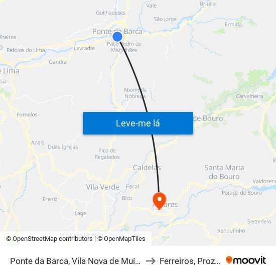 Ponte da Barca, Vila Nova de Muía e Paço Vedro de Magalhães to Ferreiros, Prozelo e Besteiros map