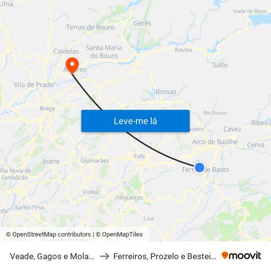 Veade, Gagos e Molares to Ferreiros, Prozelo e Besteiros map