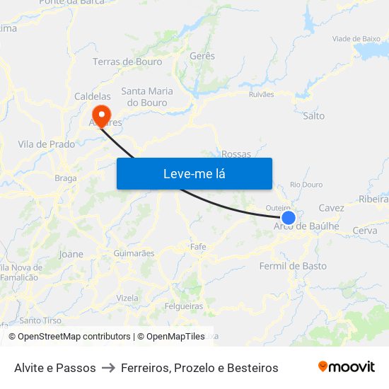 Alvite e Passos to Ferreiros, Prozelo e Besteiros map