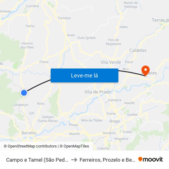 Campo e Tamel (São Pedro Fins) to Ferreiros, Prozelo e Besteiros map
