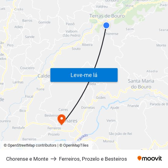 Chorense e Monte to Ferreiros, Prozelo e Besteiros map