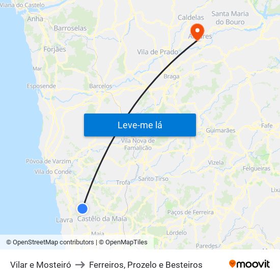 Vilar e Mosteiró to Ferreiros, Prozelo e Besteiros map