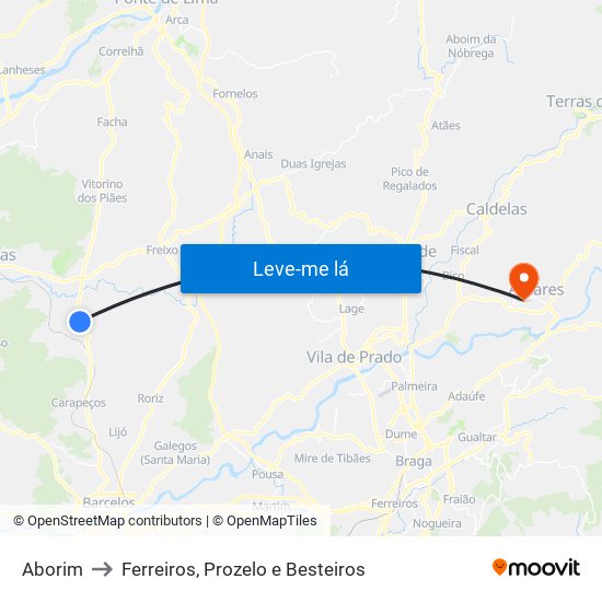 Aborim to Ferreiros, Prozelo e Besteiros map