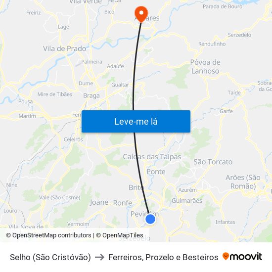 Selho (São Cristóvão) to Ferreiros, Prozelo e Besteiros map