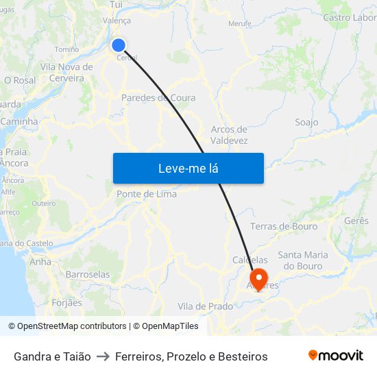 Gandra e Taião to Ferreiros, Prozelo e Besteiros map