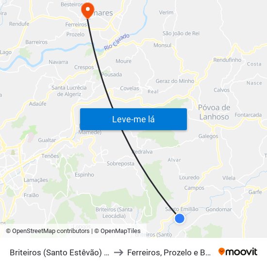 Briteiros (Santo Estêvão) e Donim to Ferreiros, Prozelo e Besteiros map