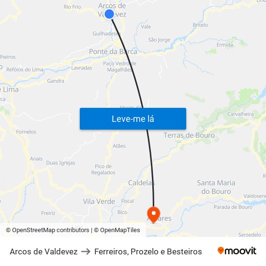 Arcos de Valdevez to Ferreiros, Prozelo e Besteiros map