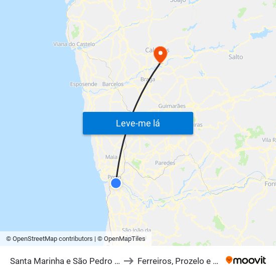 Santa Marinha e São Pedro da Afurada to Ferreiros, Prozelo e Besteiros map