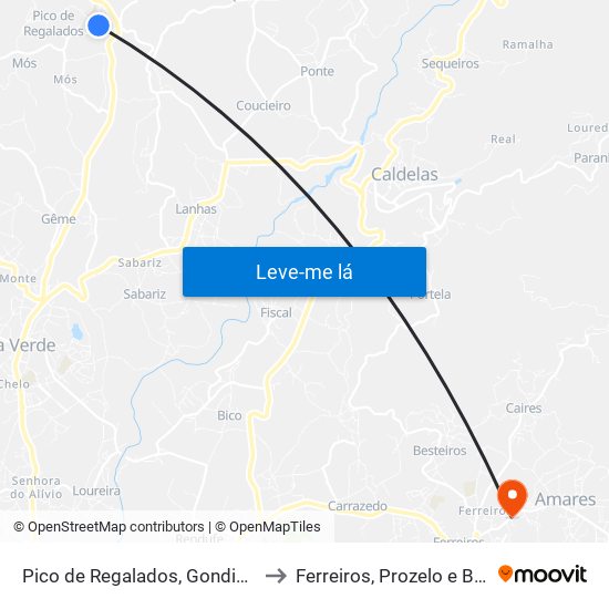 Pico de Regalados, Gondiães e Mós to Ferreiros, Prozelo e Besteiros map