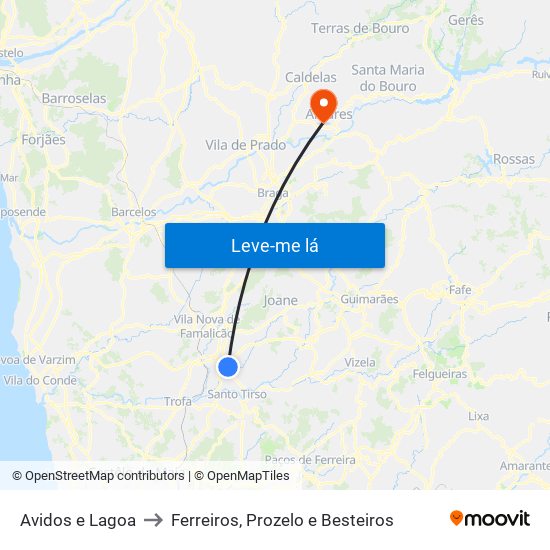 Avidos e Lagoa to Ferreiros, Prozelo e Besteiros map
