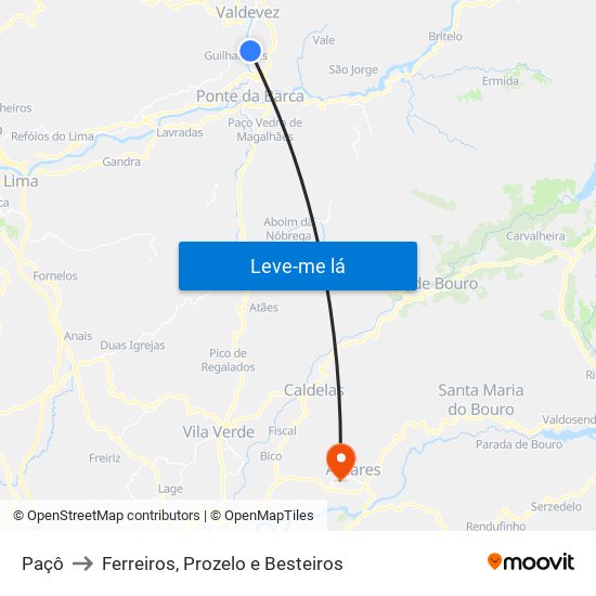 Paçô to Ferreiros, Prozelo e Besteiros map