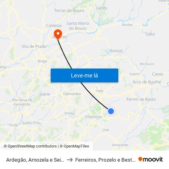 Ardegão, Arnozela e Seidões to Ferreiros, Prozelo e Besteiros map