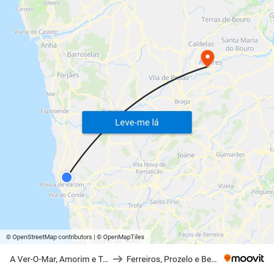 A Ver-O-Mar, Amorim e Terroso to Ferreiros, Prozelo e Besteiros map