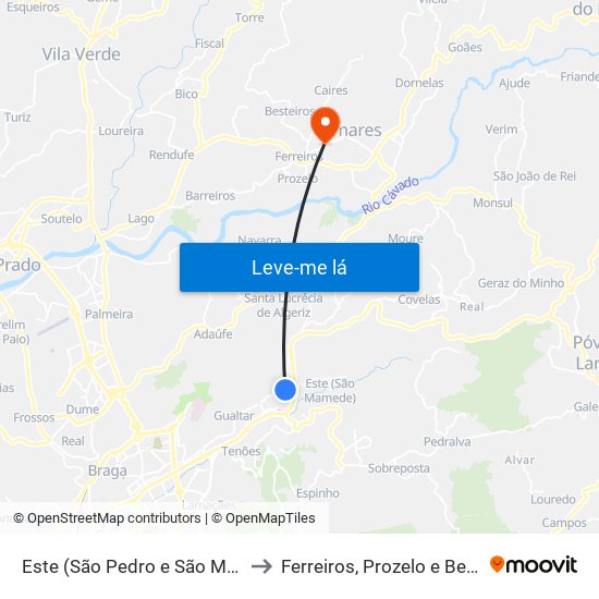 Este (São Pedro e São Mamede) to Ferreiros, Prozelo e Besteiros map