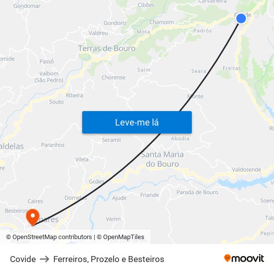 Covide to Ferreiros, Prozelo e Besteiros map