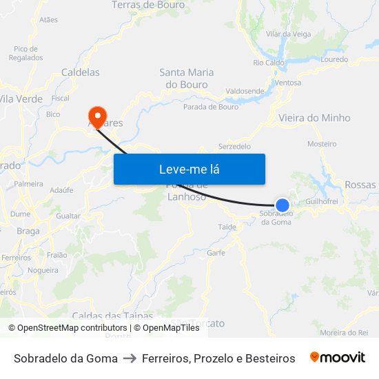 Sobradelo da Goma to Ferreiros, Prozelo e Besteiros map