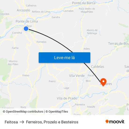 Feitosa to Ferreiros, Prozelo e Besteiros map