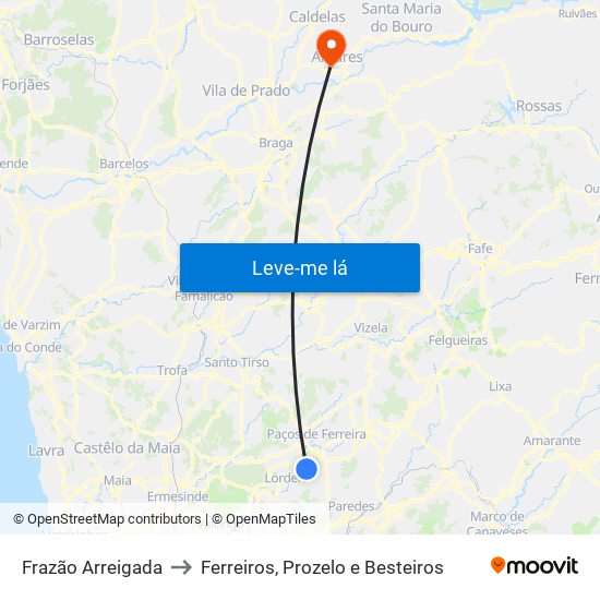 Frazão Arreigada to Ferreiros, Prozelo e Besteiros map