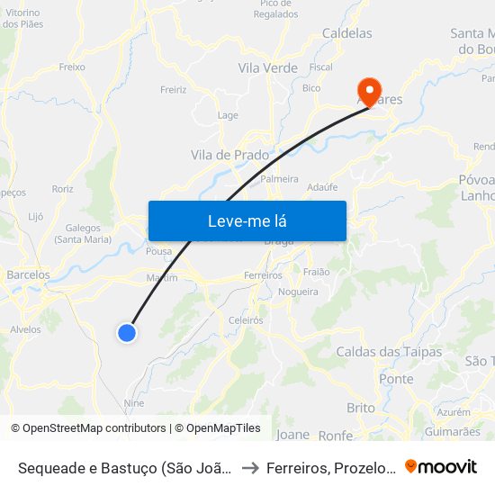 Sequeade e Bastuço (São João e Santo Estêvão) to Ferreiros, Prozelo e Besteiros map