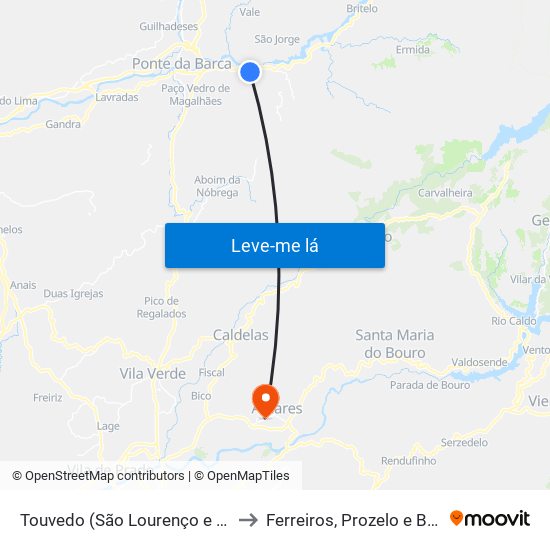 Touvedo (São Lourenço e Salvador) to Ferreiros, Prozelo e Besteiros map