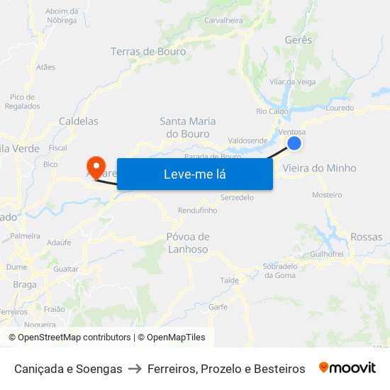 Caniçada e Soengas to Ferreiros, Prozelo e Besteiros map