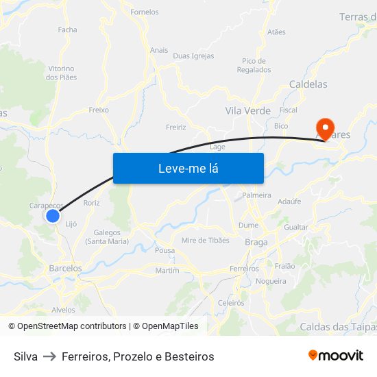 Silva to Ferreiros, Prozelo e Besteiros map