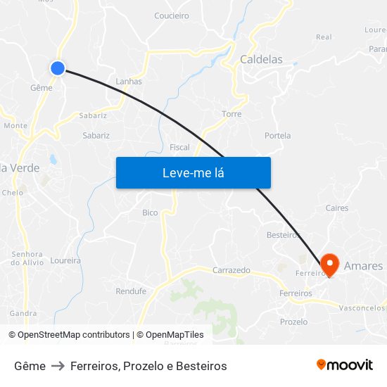 Gême to Ferreiros, Prozelo e Besteiros map