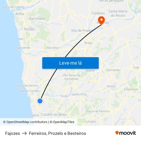 Fajozes to Ferreiros, Prozelo e Besteiros map