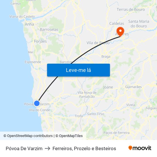 Póvoa De Varzim to Ferreiros, Prozelo e Besteiros map