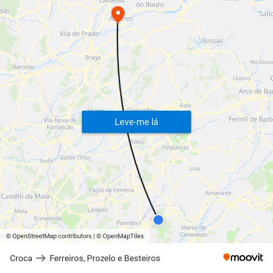 Croca to Ferreiros, Prozelo e Besteiros map
