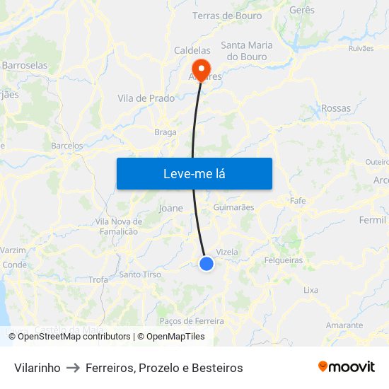 Vilarinho to Ferreiros, Prozelo e Besteiros map