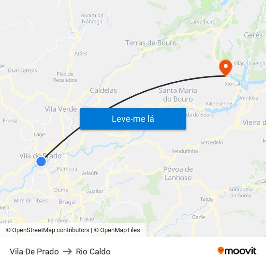 Vila De Prado to Rio Caldo map