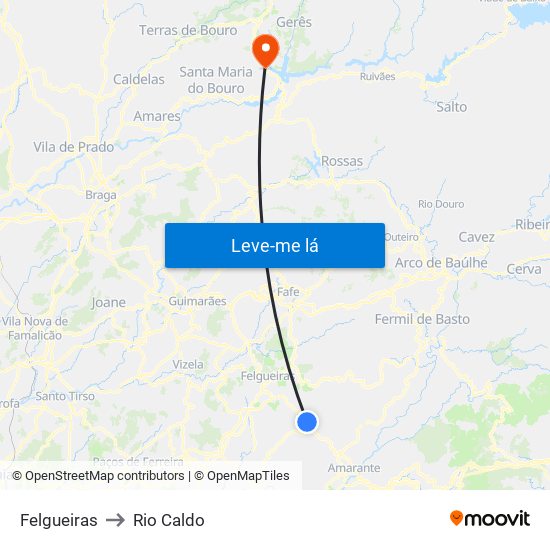 Felgueiras to Rio Caldo map