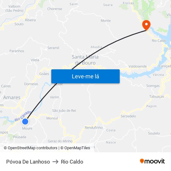 Póvoa De Lanhoso to Rio Caldo map