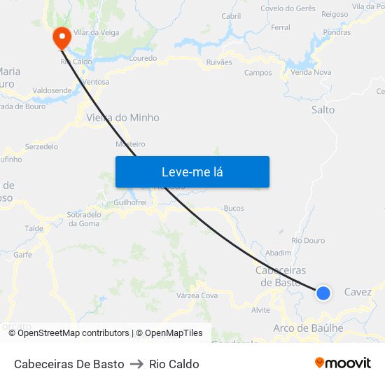 Cabeceiras De Basto to Rio Caldo map