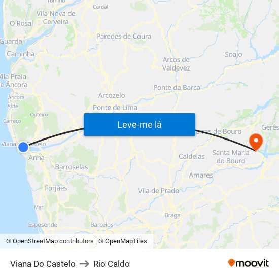 Viana Do Castelo to Rio Caldo map