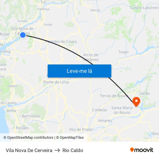 Vila Nova De Cerveira to Rio Caldo map