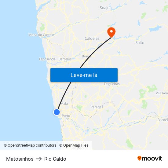 Matosinhos to Rio Caldo map