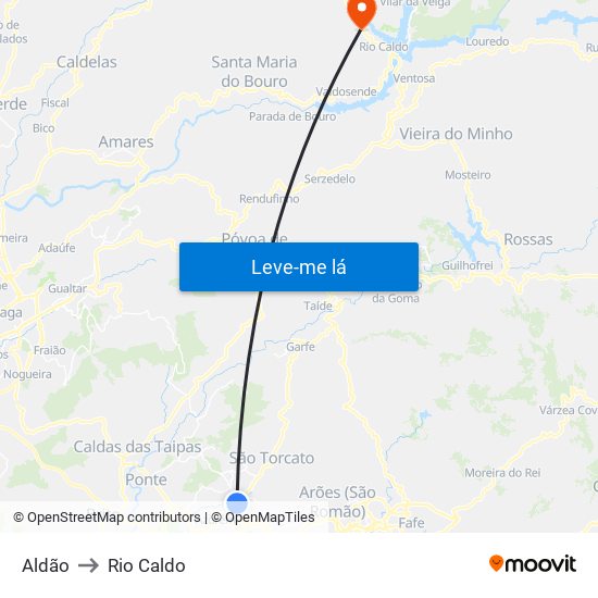 Aldão to Rio Caldo map