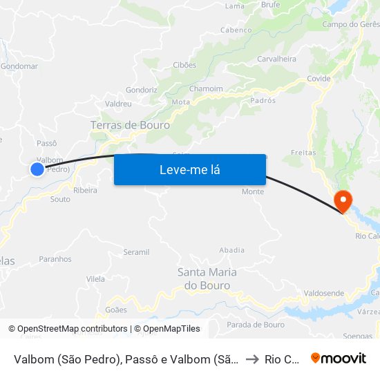 Valbom (São Pedro), Passô e Valbom (São Martinho) to Rio Caldo map